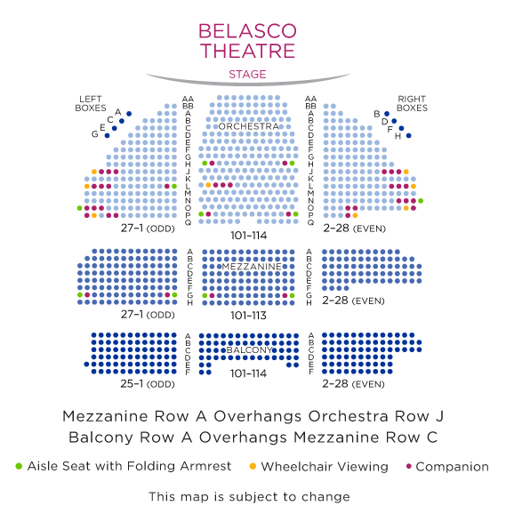 Belasco Theatre Seating Chart with ADA Seats