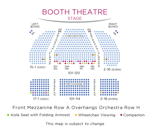Booth Theatre Seating Chart with ADA Seats