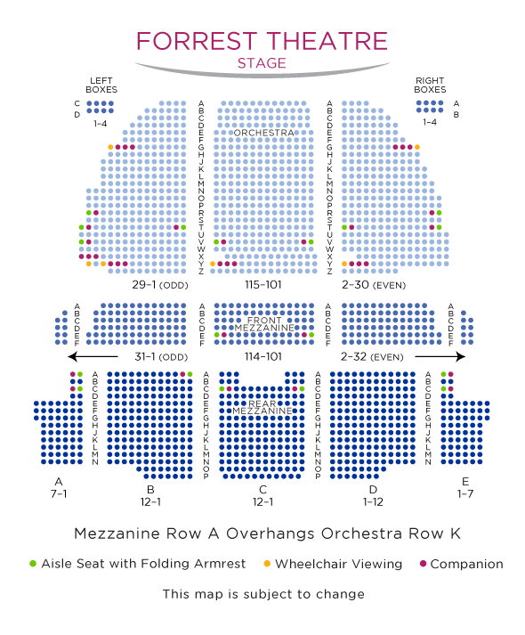Forrest Theatre Seating Chart with ADA Seats