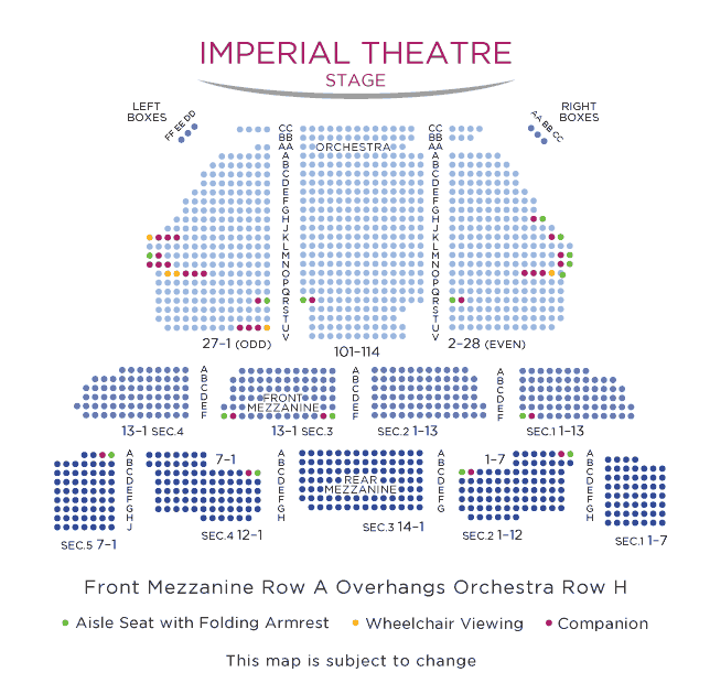Imperial Golden Theatre Seating Chart with ADA Seats