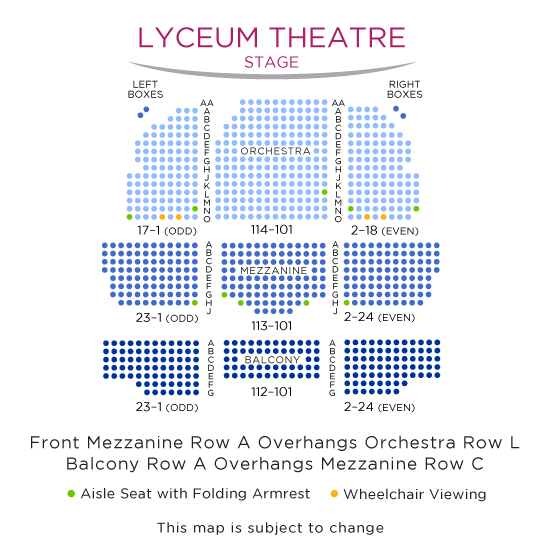 Lyceum Theatre Seating Chart with ADA Seats