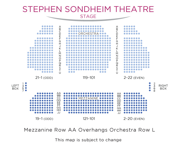 Stephen Sondheim Theatre Seating Chart with ADA Seats