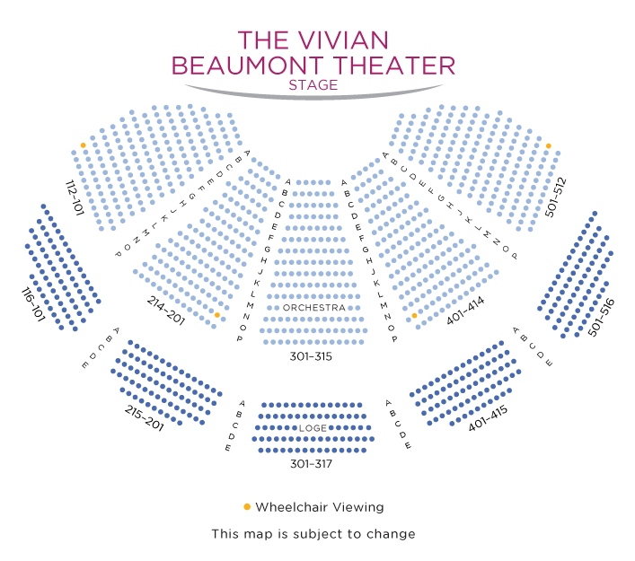 Lincoln Center Vivian Beaumont Theatre Seating Chart with ADA Seats