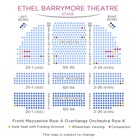 Barrymore Theatre Seating Chart with ADA Seats