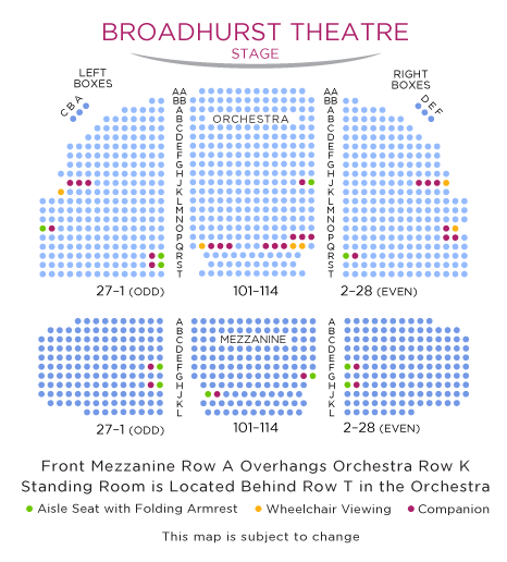 Broadhurst Theatre Seating Chart with ADA Seats
